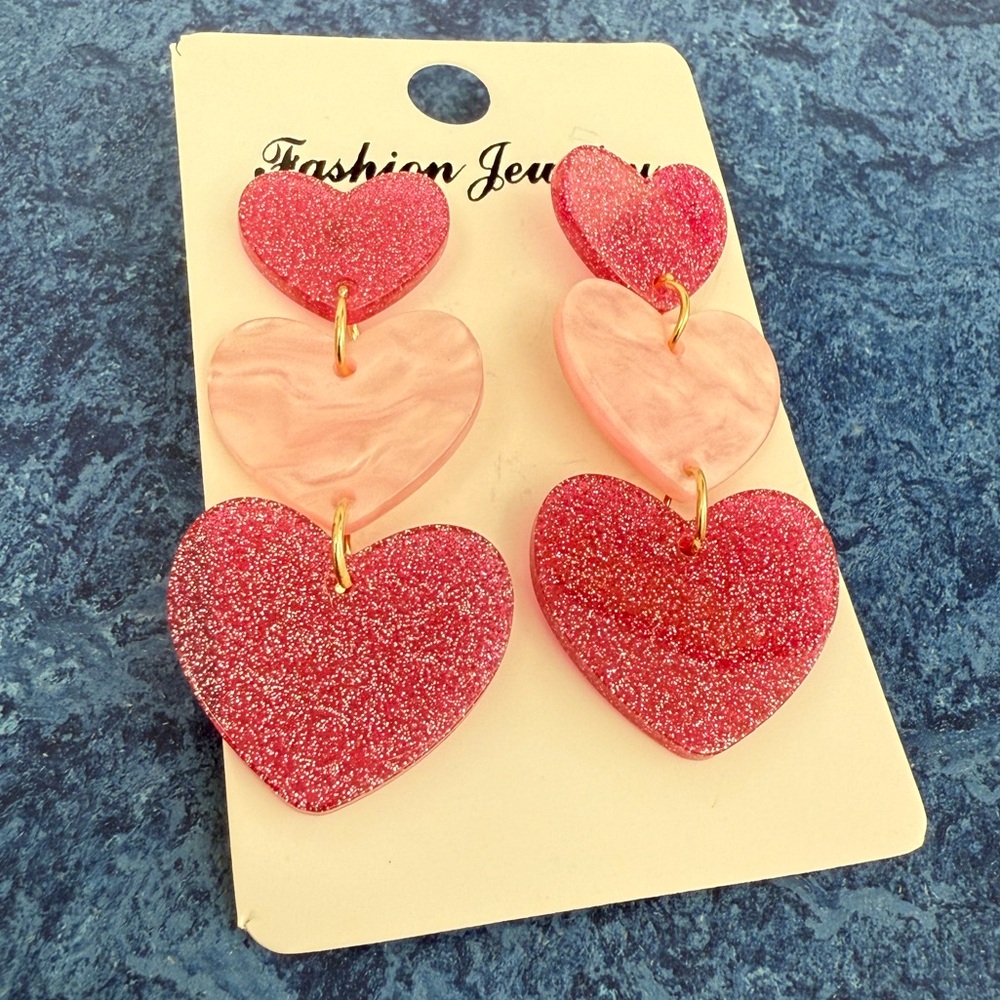 Heart Dangle Earrings – Pink & Sparkly Charm!